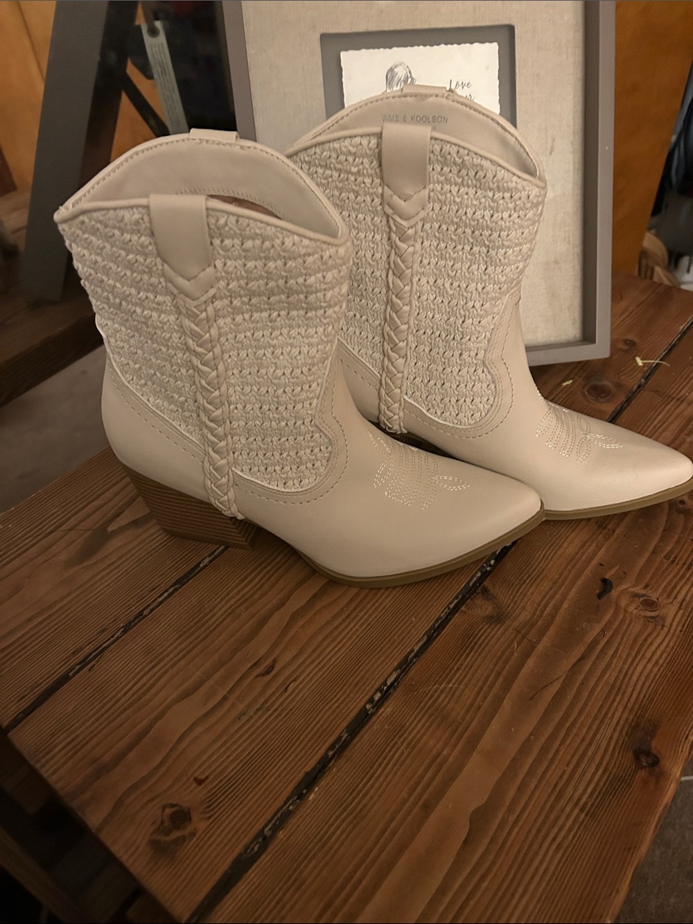 Women’s Cream Western-Style Ankle Boots